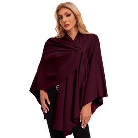 PULI Womens Elegant Cross Front Shawl Wraps Knitted Ponchos Cape Light Weight Poncho Sweater Soft Warm Travel Wraps burgundy