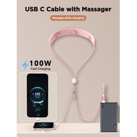 Aioneus USB C to USB C Cable Neck Massager, 4.5FT 100W Fast Charging Cord with Electric Massager Braided Type C to C Charger Cable for Samsung S25 S24 S23 iPhone 16/15 Pro Max MacBook iPad Pixel(Pink)