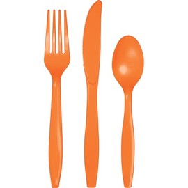 Trendware Sunkissed Orange Plastic Assorted Cutlery, Serves 24