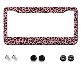 Leopard Print License Plate Frame - Pink Cheetah License Plate Frames Aluminum Car License Plate Holder Universal US-Canada 2 Hole Auto Car Tag for Women/Men