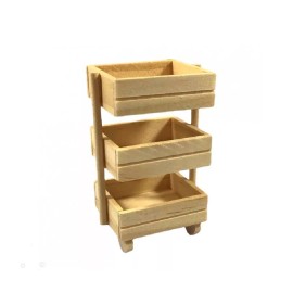 Minimum World Miniature Wood 3 Tier Crate Trolley, Fairy Garden Cart for Fruits, Vegetables