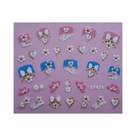 Generic French Tips Nail Stickers Lace Grid Flower Daisy Love Heart Rhineston Decals Xf424 Nail Wraps Stickers Manicure Supplies for Women Nails Full Long Lasting Easy Apply and Remove