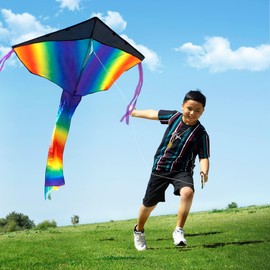 JOYIN 3 Packs Delta Rainbow Kite Warm and Cold Color Easy to Fly Huge Kites for Kids and Adults with 262.5 ft Kite String, Large Delta Beach Kite for Outdoor Games and Activities