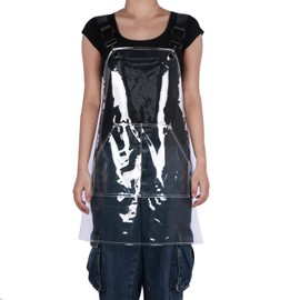 MIKI WELL Updated Hair Stylist Apron,Preventing Hair Pockets- Waterproof Transparent Salon Apron,Multi-pocket with zipper (Clear+Black straps)