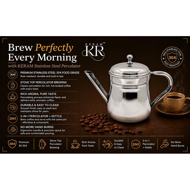 KERAM Percolator Coffee Pot, 13.52 fl oz / 400 ml,