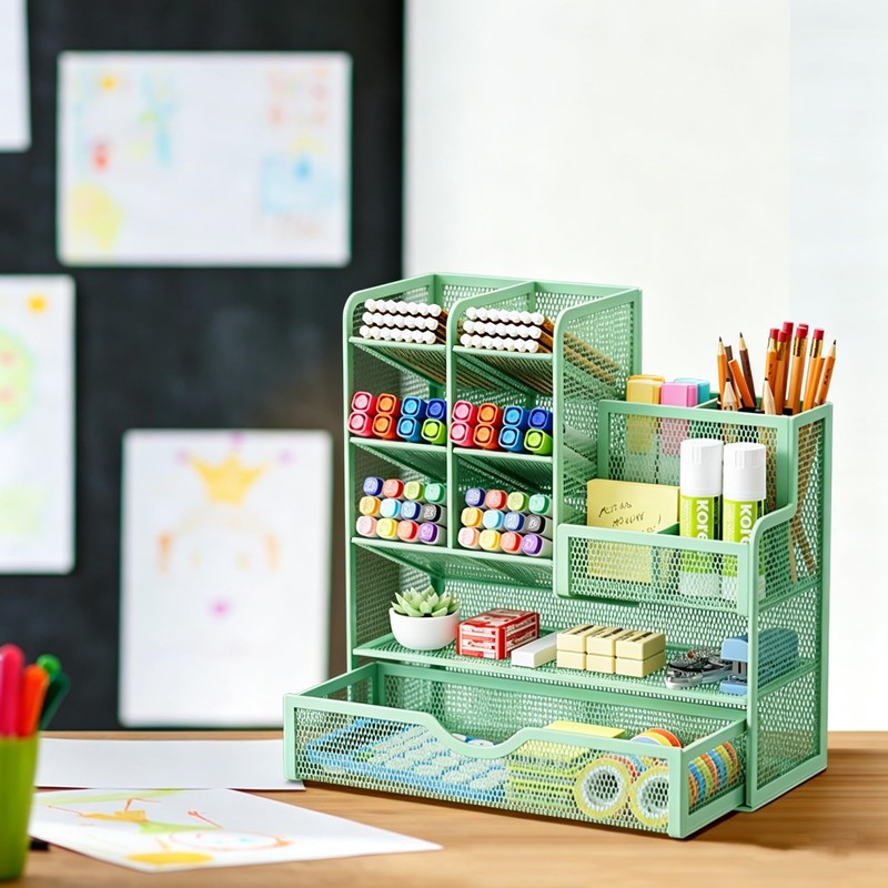Marbrasse Mesh Desk Organiser, Multifunctional Pen Holder with Drawer, Storage