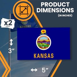 Magnet Me Up Kansas State Flag Bumper Sticker Decal – 3x5 2 Pack, Vinyl Adhesive Sticker for Car, Truck, SUV – Weatherproof State Pride Collectible – Full Color, Durable, Made in The USA