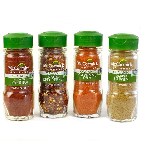 McCormick Gourmet Organic Spices & Herbs Variety Pack (Smoked Paprika, Crushed Red Pepper, Cayenne Pepper, Cumin), 4 Count
