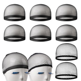 MEGAVOW Wig Cap Set, 8 Pieces Hair Net Nylon Wig Cap, Wig Caps, Undercap, Stretchable, Breathable, Elastic, 6 Black Wig Caps with 2 Wig Caps