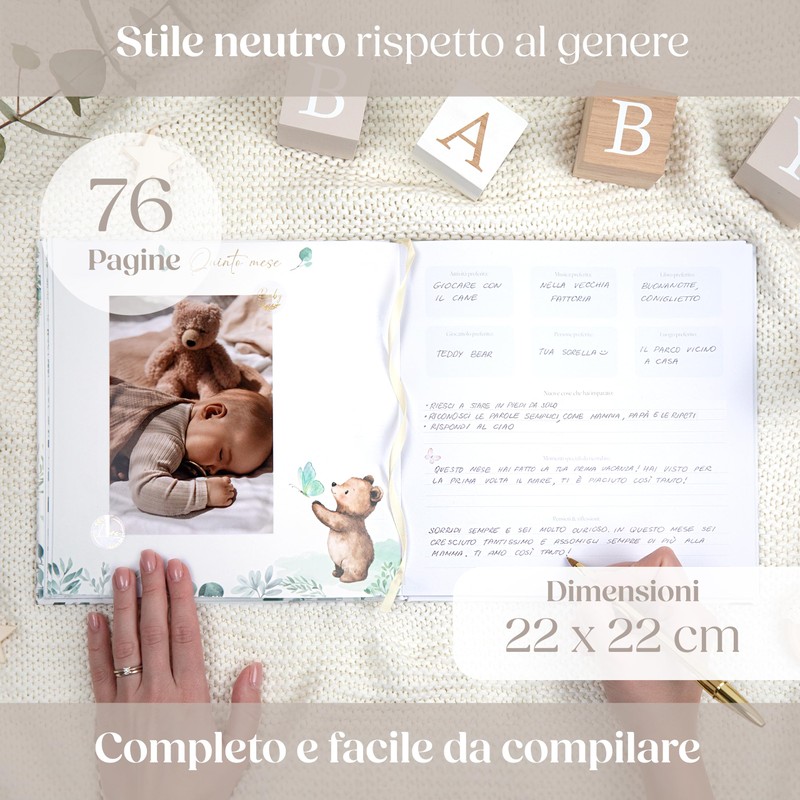 Album Nascita Bambino/a, Libro Nascita Bimbo/a con Adesivi Oro