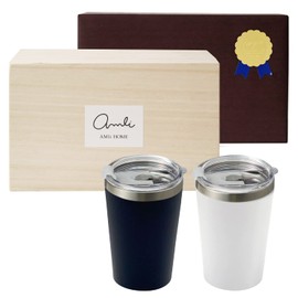 Dolce duo DAM-227 Pair Tumblers with Lids, Heat Retention, Cold Insulation, Stainless Steel, Double Wall Design, Cup Holder, 13.5 fl oz (400 ml), Set of 2, White, Navy, Convenience Store Cup Coffee,