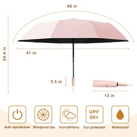 Fogkey 2-Pack Windproof, Waterproof, UV-Blocking Portable Travel Umbrella, Compact Sun & Rain Folding Umbrella, Double Rib Structure, Large Auto Open and Close Car Umbrella