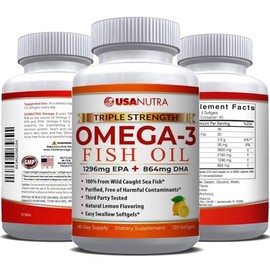 Aceite de pescado Omega 3 de 2250 mg con 1350 EPA  900 DHA de triple fuerza Wild Caught Islandia Fish Oil 120 cápsulas. Fabricado en Estados Unidos.  