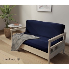 LANE LINEN Futon Covers Full Size, 100% Cotton Futon Slipcovers, Full Size Futon Mattress Cover for Futon Sofa Bed, Foldable Armless Sofa Cover, Zippered Futon Couch Cover - Navy Blue