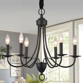 Kaluxry Chandelier for Dining Room，22 inch Farmhouse Black Chandelier Light Fixture for Kitchen Table,Living Room, Bedroom, Foyer, Bar Island,Entryway, Bathroom