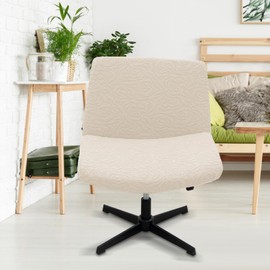 Acoolser Armless Office Chair Cover, Rose Jacquard, Elastic Criss Cross Design, Mid Back Wide Seat (Cream)