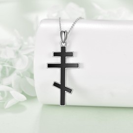JERWLI Orthodox Cross Necklace Sterling Silver Eastern Orthodox Cross Pendant Necklace Orthodox Religious Jewelry for Women Men Gifts, Large, Sterling Silver, No Gemstone