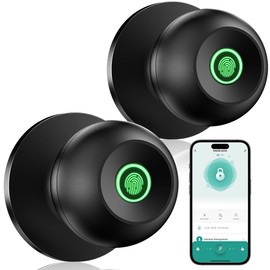 Fingerprint Door Lock, Smart Fingerprint Door Knob with Lock, Biometric Door Locks with App Control & Key, Keyless Thumbprint Entry Door Locks for Bedroom, Front Door,Home,Office-2 Pcs-Polished Black