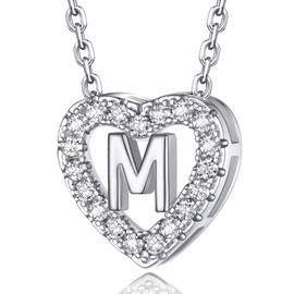 MomentWish Initial Heart Necklace for Women, Birthday Gift for Her, Moissanite Letter M Necklace 925 Sterling Silver Heart Necklace for Valentines Anniversary Mother's Day