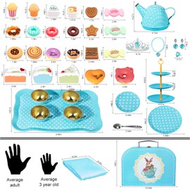 Tea Party Set for Little Girls, Princess Tea Toy Set Including Tin Tea Set Dessert Carrying Case, Kids Kitchen Pretend Play, Toddler Girl Toys Christmas Birthday Gifts Age 3 4 5 6 Year Old