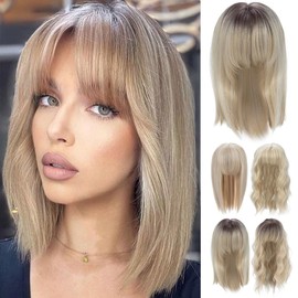 PARXITN Hair Topper for Women Synthetic Hairpieces 45 cm Hair Toupee with Fringe Straight Wiglets Hairpieces for Thin Hair Balayage Blonde