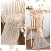 Dremisland Champagne Embroidery Daisy Gauze Table Runner Autumn Decor 120