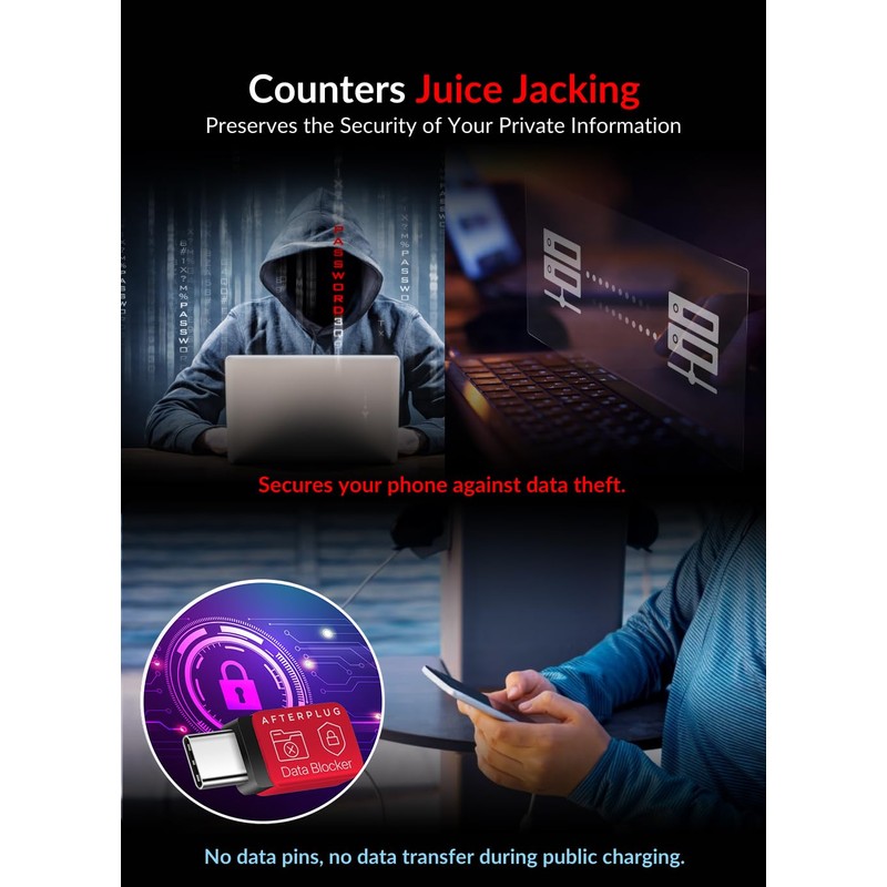 Afterplug USB C to C Data Blocker, Anti Juice Jacking,