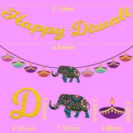 YIAJIA Happy Diwali Banner, Diwali Decorations Hanging, Indian Festival of Lights Party Decor, Hindu Diwali Greeting Party Supplies, Diwali Decor