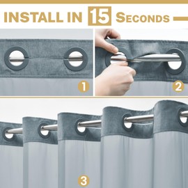 WONICY Small No Hook Shower Curtain with Snap in Liner, Polyester Textured Shower Curtain with Liner Set, Waterproof Washable Hotel Style Shower Curtains for Bathroom, 54Wx80H, Blue Grey