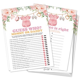 Guess Who? Mommy Or Daddy & The Price is Right Theme Baby Shower Games Activity-Blush Flowers Game Cards for Girls-5x7 Inches 30 Pink Clothes Game Cards-Baby Shower Party Supplies & Favors-B02