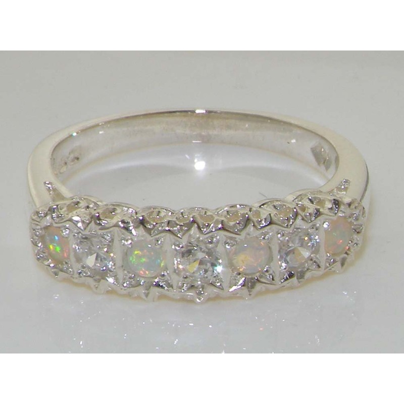 Solid 925 Sterling Silver Ladies Cubic Zirconia CZ & Opal