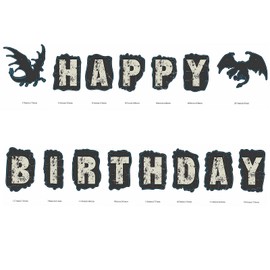Dragon Themed Happy Birthday Banner Game of Throne Birthday Banner Dragon Knight Birthday Party Decors for Medieval Theme Fairy Tale Fantasy Birthday Baby Shower 1st Birthday Party Supplies