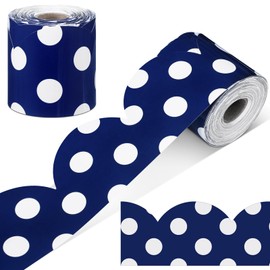 Zonon 65 Feet Navy Polka Dot Bulletin Board Borders Decoration Scalloped Classroom Border Decorative for Rolled Chalkboard Trim for School Home Classroom Office