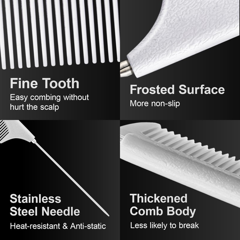 Jurrissa Rat Tail Combs for Parting, Protable Retractable Rat Tail