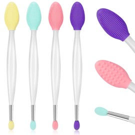 4Pcs Lip Scrub Brush Dual-ended Lip Scrubber Exfoliator 2-in-1 Silicone Scrub Tool, Gentle Applicator Apply evenly Makeup Tools Portable for Women