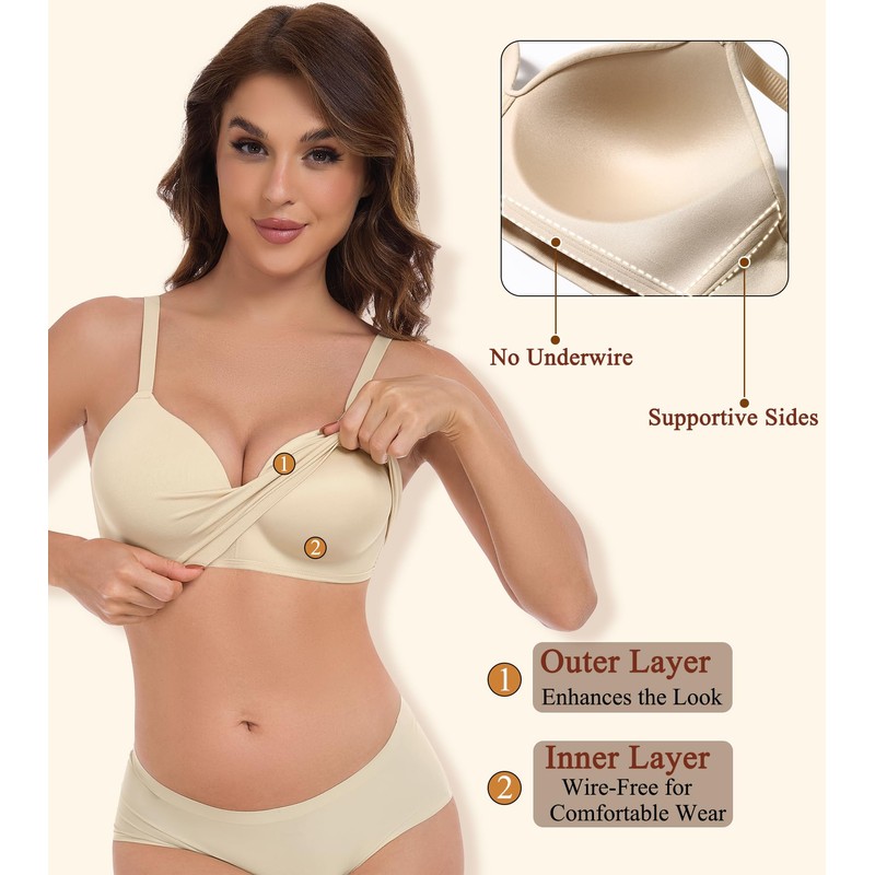 Curyon Women's Seamless Wireless Bra without Underwire Comfort Push-Up Seamless