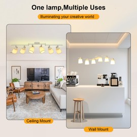 LTBLIGHT 6-Light Track Lighting Fixture, Adjustable White Ceiling Spots with Linen Shades, Directional E26 Lights for Kitchen, Living Room, or Commercial Space (Bulbs Not Included)