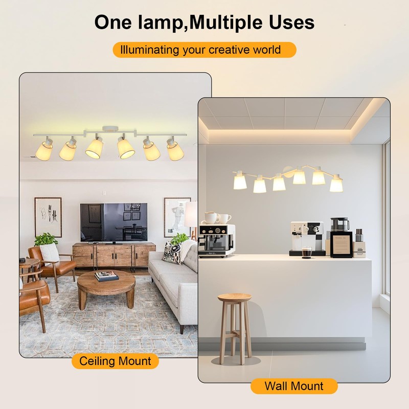 LTBLIGHT 6-Light Track Lighting Fixture, Adjustable White Ceiling Spots with