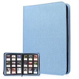 Lictin Trading Cards Album - 504 Side Loading Pocket with Leather Zipper, Card Binder Album Folder Card Collection Binder 28 Pages,18 Pockets Each Page(Blue)