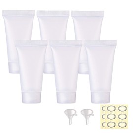 Alledomain 6Pcs 30g/30ml Empty Squeezable Soft Plastic Tubes Refillable Cosmetic Sample Vial Container with Flip Caps for Cream Shampoo Cleanser Shower Gel Lotion - Include Funnel Label