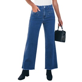 GRAPENT Light Blue Jeans for Women Cropped Wide Leg Jeans for Women High Waisted Jeans for Women Trouser Jeans for Women Womens Jeans Wide Leg Classic Blue Size Medium US Size 8 to Size 10