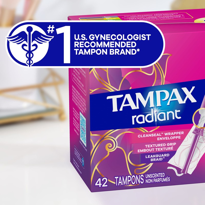 Tampax, Radiant Tampons, Plastic Applicator, Light Absorbency, 14 Count