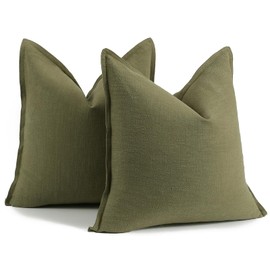 Hckot Spring Decorative Linen Throw Pillow Covers 18 x 18 Ramie Farmhouse Neutral Couch Throw Pillows for Bed Sofa Living Room Accent Boho Home Decor, Geeen