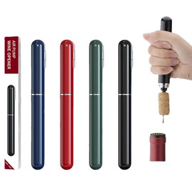 2-in-1 air pressure wine opener with cutting bottle aluminum foil knife air pump portable travel wine opener cork remover (four-color) (black)