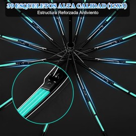 Paraguas Plegable Automático, Paraguas de Bolsillo Reforzado para Lluvia y Sol, Sombrilla Grande Resistente al Viento con Protección UV, Sombrilla Grande Con 24 Varillas, Portátil Para Hombre y Mujere