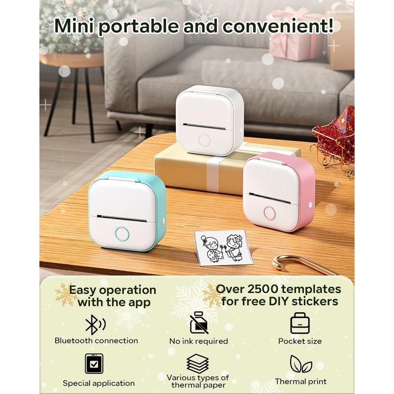 Phomemo T02 Sticker Printer with 3 Rolls Paper- Mini Printer