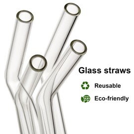 LIFEHIM Glass Straws Drinking Reusable: Clear Glass Straw Reusable Glass Straws Bent Glass Drinking Straws Wide Glass Smoothie Straws 10 inch Long Glass Straws Thick for Smoothies