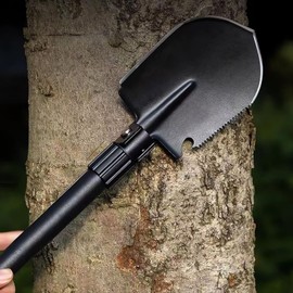 Folding Military Tactical Shovel, Multifunctional Camping Tool, Black