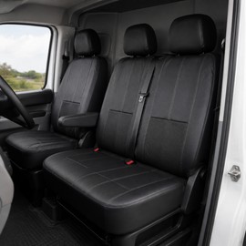 Black PU Leather 2+1 Van Front Seat Cover Set with 3 Headrest Covers