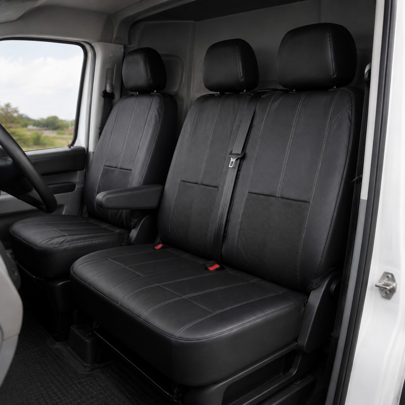 Black PU Leather 2+1 Van Front Seat Cover Set with